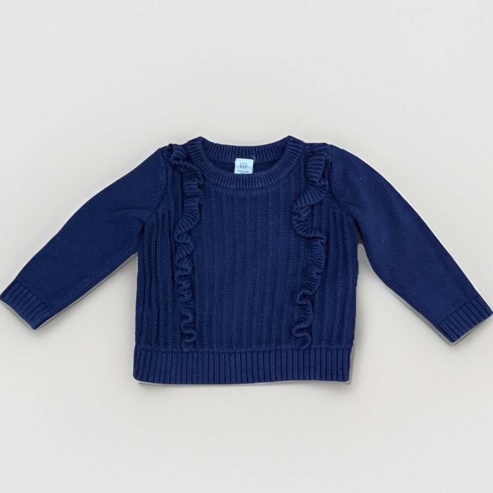 Baby Gap Girl's Navy Blue 100% Cotton Knit Sweater 12-18 Months Crew Pullover